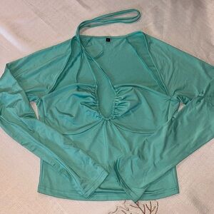 Soft Teal Longsleeve Crop Top